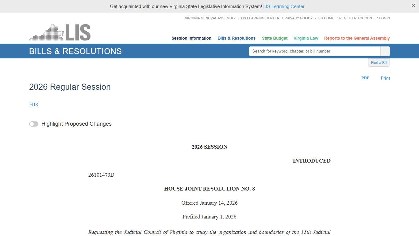 HJ8 - 2026 Regular Session LIS