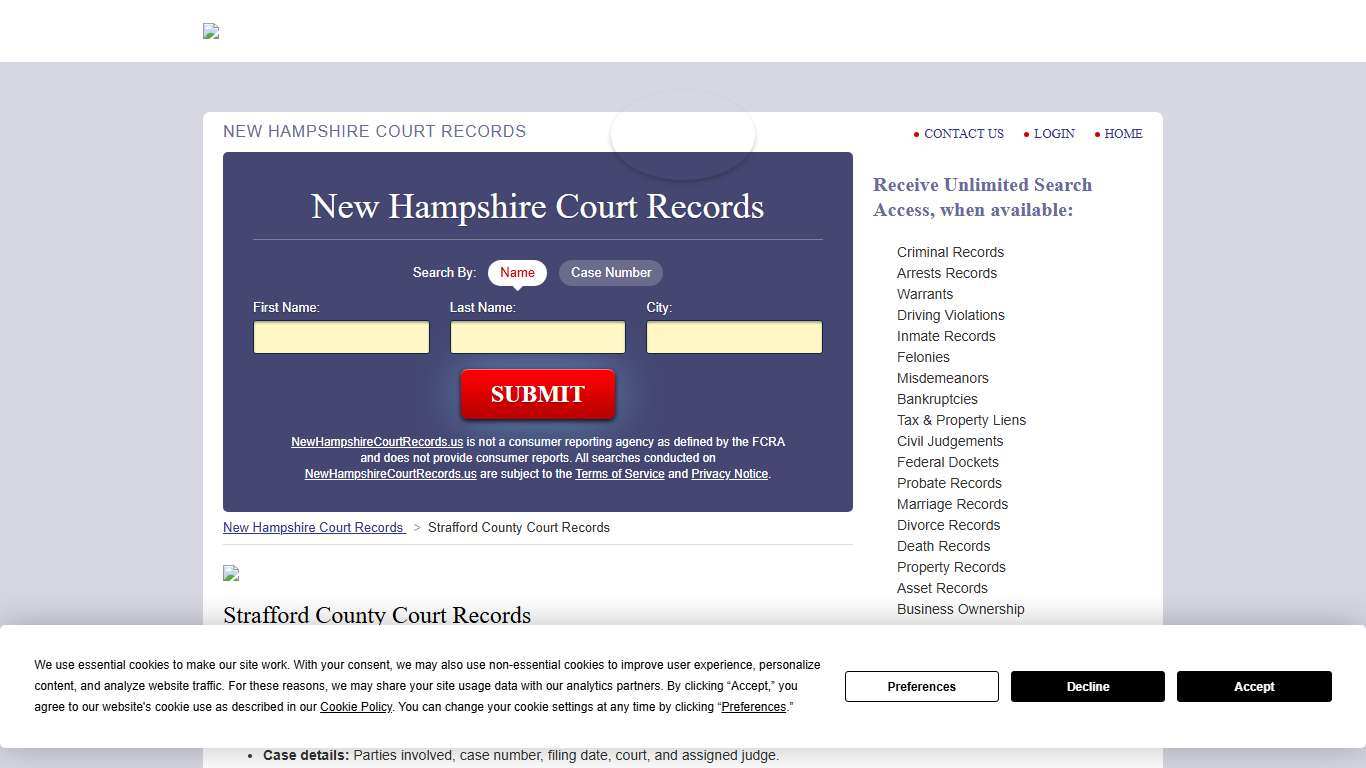 Strafford County Court Records NewHampshireCourtRecords.us
