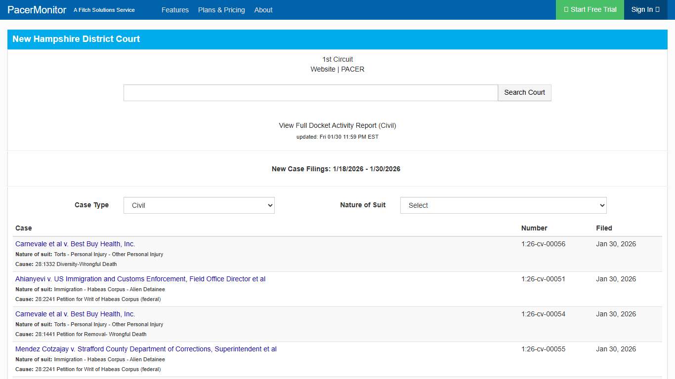 New Hampshire District Court Information Page